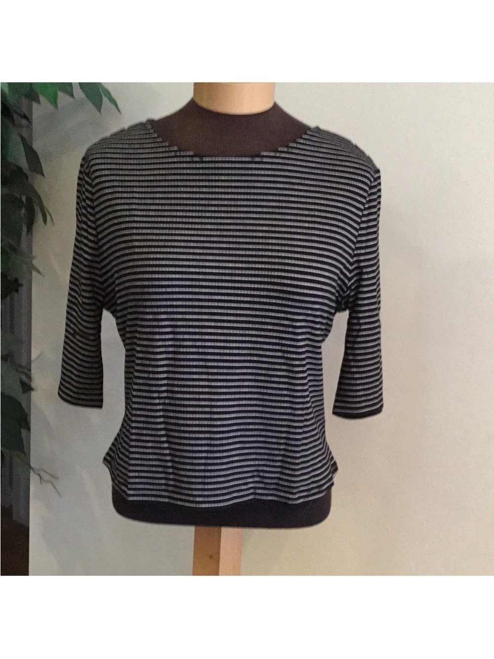 PopSugar Black & White Striped Top XXL NWT Ribbed Stretchy elbow Sleeve - Picture 2 of 11